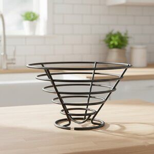 Wrought Iron Conical Wire Fruit Bowl Black Bread Basket Cone Shaped Decorative